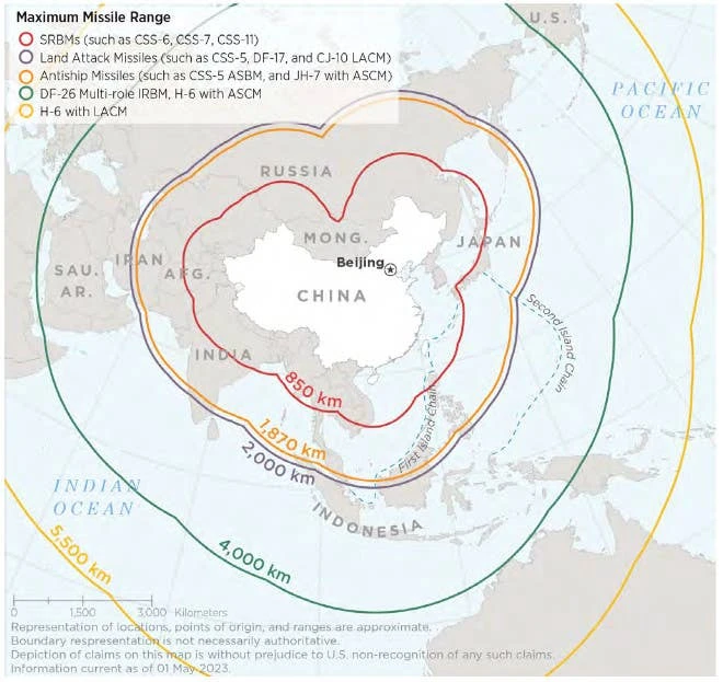 La actual capacidad de los misiles de largo alcance de China est� en proceso de ser ampliada. Foto: DoD